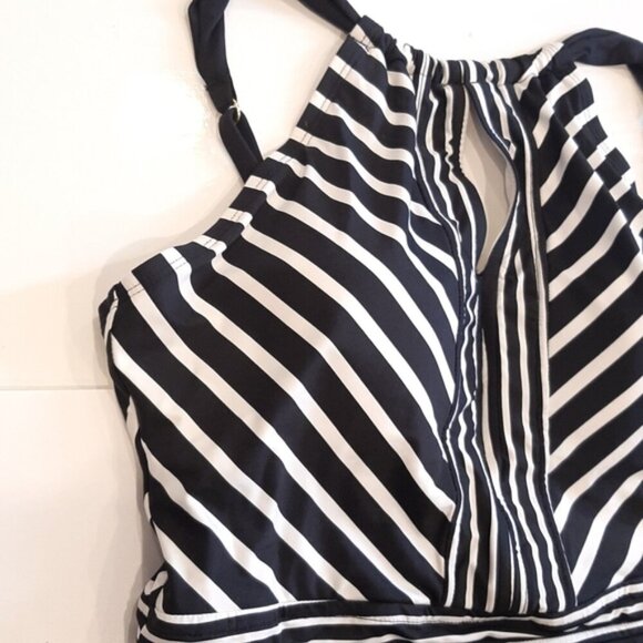 JANTZEN One Piece Swimsuit Striped Halter Keyhole Slimming Tummy Control Padded - Picture 8 of 13